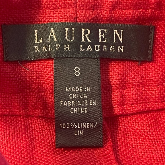 RALPH LAUREN Dress Cranberry Red 100% Linen Pockets Navy Lace-Up Zipper Sz 8 NEW - Picture 15 of 15